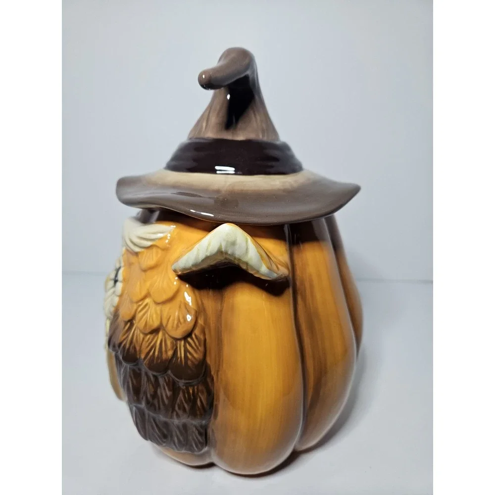 Cracker Barrel Halloween Harvest Owl Ceramic Cookie Jar Witch Hat Spooky Fall